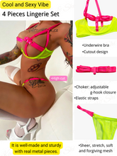 Load image into Gallery viewer, Kaei&amp;Shi Glow In The Dark, Black Light, Neon Leg Straps, 4PC Peekaboo Lingerie
