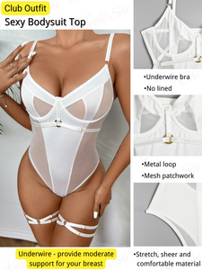 Kaei&Shi Underwire Sexy Top, Snap Crotch, Leg Straps, Backless Thong Bodysuit