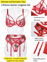 Load image into Gallery viewer, Kaei&amp;Shi Embroidered Lingerie for Women,3 Piece Sexy Lingerie Garter Set
