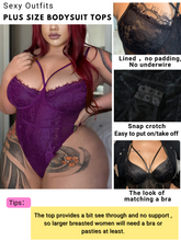 Load image into Gallery viewer, Kaei&amp;Shi Plus Size Lingerie for Women,Sheer Lace Sexy V Neck Bodysuit,Eyelash One Piece Floral Teddy
