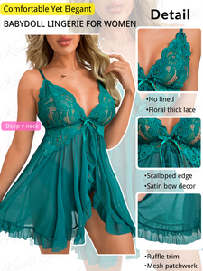 Kaei&Shi Maternity Long Dress, Wireless Lace Bra, Mid-Rise Panty, 2Pc Babydoll