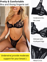 Load image into Gallery viewer, Kaei&amp;Shi Scalloped Mesh Floral Lace Lingerie for Women,Underwire Sheer Matching Two Piece Lingerie Set
