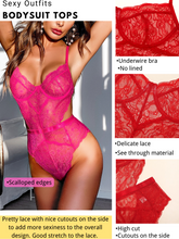 Load image into Gallery viewer, Kaei&amp;Shi Floral Lace Bodysuit,Underwire,Cutout Waist,Snap Crotch,Teddy Lingerie for Women
