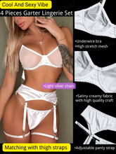 Load image into Gallery viewer, Kaei&amp;Shi Smooth Satin, Silver Chains, High Waisted Belt, 4 Piece Garter Lingerie
