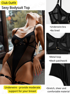 Kaei&Shi Underwire Sexy Top, Snap Crotch, Leg Straps, Backless Thong Bodysuit