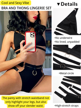 Load image into Gallery viewer, Kaei&amp;Shi Strappy Opaque Nylon, Bralette, High Waisted Thong, 2 Pieces Lingerie
