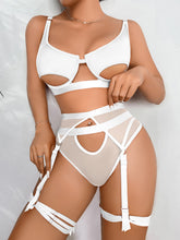 Load image into Gallery viewer, Kaei&amp;Shi Mesh Patchwork,Underwire Peekaboo,Garter Belt,Thong,Thigh Straps,4 Piece Lingerie
