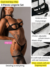 Load image into Gallery viewer, Kaei&amp;Shi Glow In The Dark, Black Light, Neon Leg Straps, 4PC Peekaboo Lingerie
