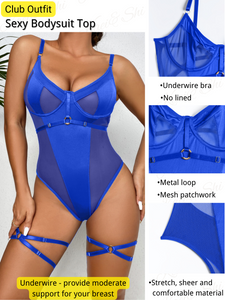 Kaei&Shi Underwire Sexy Top, Snap Crotch, Leg Straps, Backless Thong Bodysuit