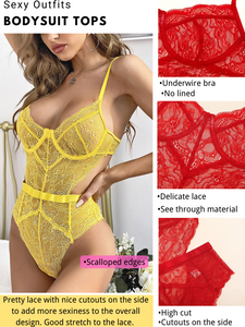 Kaei&Shi Floral Lace Bodysuit,Underwire,Cutout Waist,Snap Crotch,Teddy Lingerie for Women