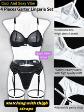 Load image into Gallery viewer, Kaei&amp;Shi Smooth Satin, Silver Chains, High Waisted Belt, 4 Piece Garter Lingerie
