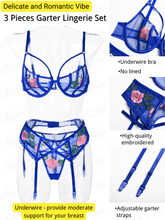 Load image into Gallery viewer, Kaei&amp;Shi Embroidered Lingerie for Women,3 Piece Sexy Lingerie Garter Set
