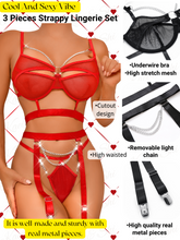 Load image into Gallery viewer, Kaei&amp;Shi Glossy Silver Chains, Strappy Cutout, 3 Piece Fishnet Garter Set
