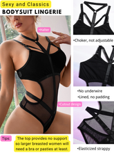 Load image into Gallery viewer, Kaei&amp;Shi Fishnet Bodysuit,Choker Strappy,Cutout Waist,Teddy Lingerie for Women
