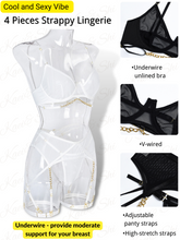 Load image into Gallery viewer, Kaei&amp;Shi Goth Sheer Mesh, Strappy Chains, Thigh Straps, 4 Piece Garter Lingerie
