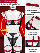 Load image into Gallery viewer, Kaei&amp;Shi Glow In The Dark, Black Light, Neon Leg Straps, 4PC Peekaboo Lingerie
