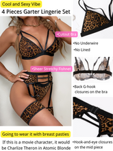 Load image into Gallery viewer, Kaei&amp;Shi 4 Piece,Strappy Triangle Bralette,Thong,Thigh Bands,Garter Lingerie Set
