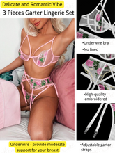 Load image into Gallery viewer, Kaei&amp;Shi Embroidered Lingerie for Women,3 Piece Sexy Lingerie Garter Set
