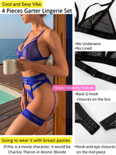 Load image into Gallery viewer, Kaei&amp;Shi 4 Piece,Strappy Triangle Bralette,Thong,Thigh Bands,Garter Lingerie Set
