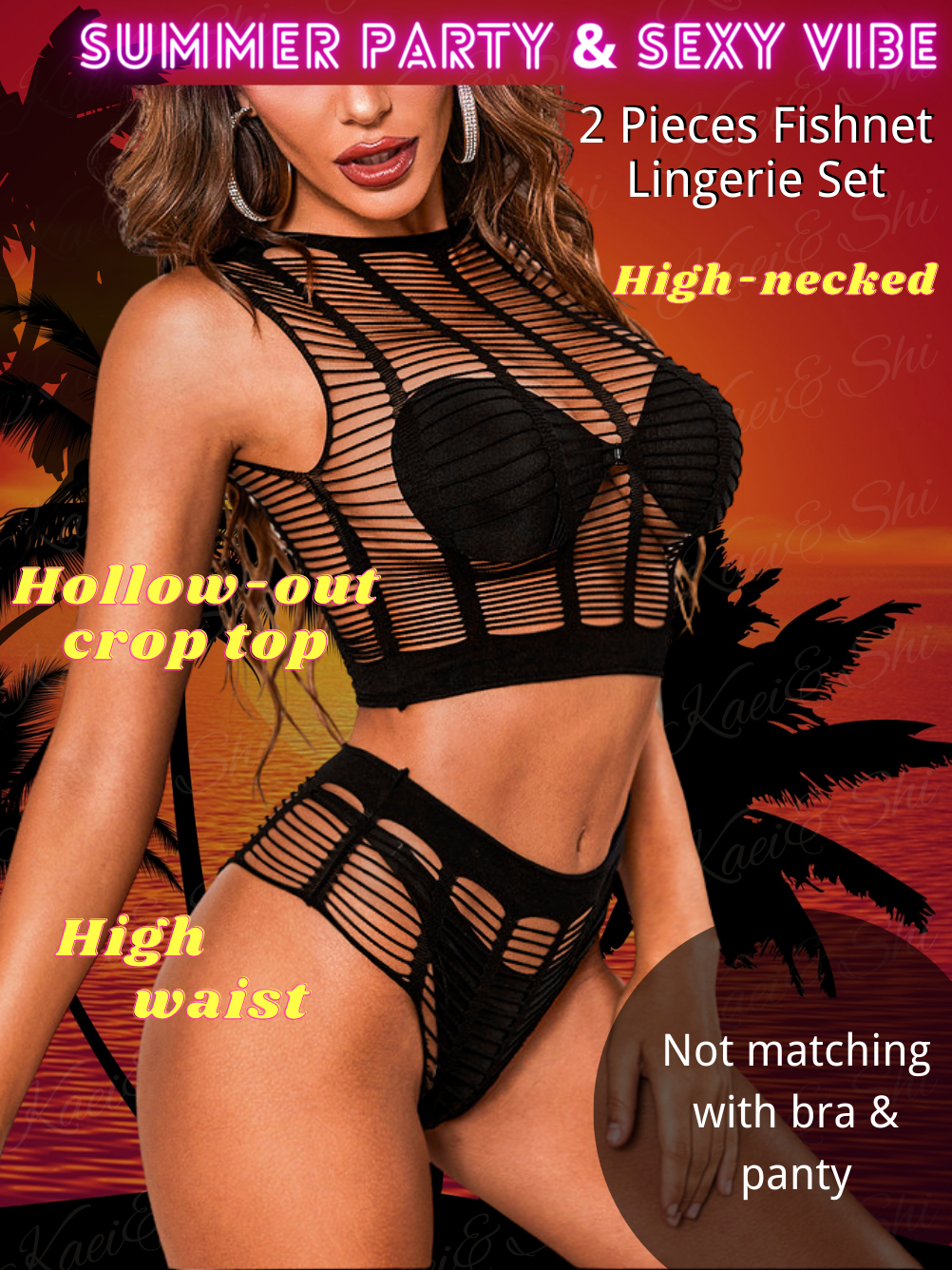 Kaei&Shi Fishnet Crop Top, Gothic Outfits, Two Piece Smock Lingerie Se Kaei&Shi Fishnet Crop Top, Gothic Outfits, Two Piece Smock Lingerie Se
