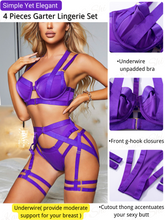 Load image into Gallery viewer, Kaei&amp;Shi Strappy Harness, All Adjustable, Underwire Racerback, 4pc Garter Set
