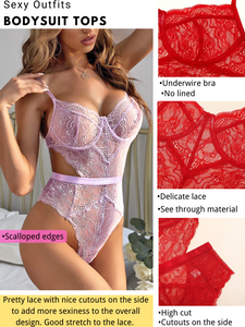 Kaei&Shi Floral Lace Bodysuit,Underwire,Cutout Waist,Snap Crotch,Teddy Lingerie for Women