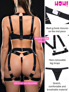 Kaei&Shi Strappy Lingerie, Elastic, All Adjustable, Underwire, G-String, 4 Piece