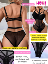 Load image into Gallery viewer, Kaei&amp;Shi Fishnet Bodysuit,Choker Strappy,Cutout Waist,Teddy Lingerie for Women
