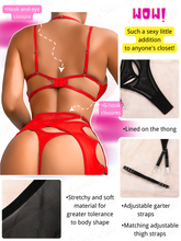 Load image into Gallery viewer, Kaei&amp;Shi Butterfly Cutout Lingerie, Choker, Underwire, Thong, Thigh Straps, 5Pcs
