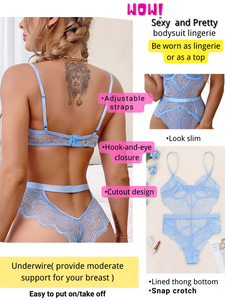 Kaei&Shi Floral Lace Bodysuit,Underwire,Cutout Waist,Snap Crotch,Teddy Lingerie for Women