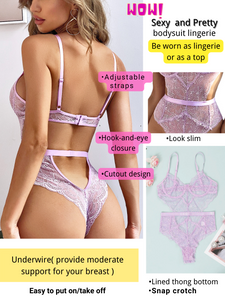 Kaei&Shi Floral Lace Bodysuit,Underwire,Cutout Waist,Snap Crotch,Teddy Lingerie for Women