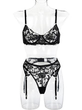 Load image into Gallery viewer, Kaei&amp;Shi Garter Lingerie for Women,Embroidered Underwire Sexy Lingerie, High Waisted 3 Piece Lingerie Set
