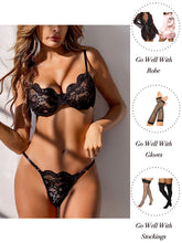 Load image into Gallery viewer, Kaei&amp;Shi Sexy Bra and Panty Sets,Sheer Lace Two Piece Lingerie,Matching Floral Underwire Scalloped Lingerie Set
