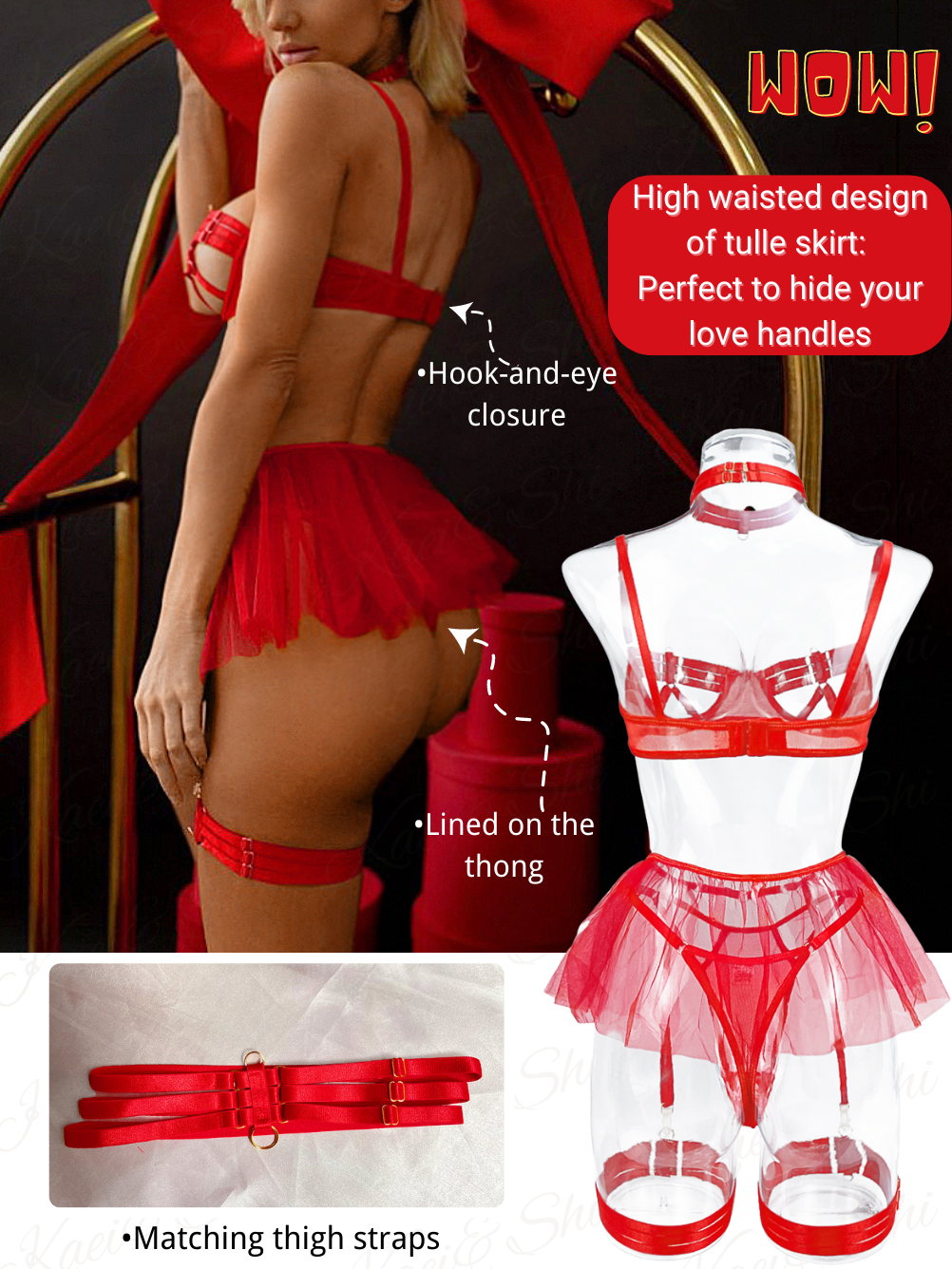 Buy Red Garter Belt Lingerie Set, Strappy Valentine's Day Lingerie