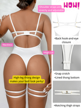 Load image into Gallery viewer, Kaei&amp;Shi Underwire Sexy Top, Snap Crotch, Leg Straps, Backless Thong Bodysuit
