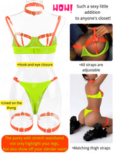 Load image into Gallery viewer, Kaei&amp;Shi Glow In The Dark, Black Light, Neon Leg Straps, 4PC Peekaboo Lingerie
