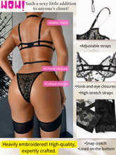 Load image into Gallery viewer, Kaei&amp;Shi Sheer Mesh Applique, Strappy Chains, 2PC Halter Bodysuit Lingerie
