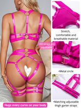 Load image into Gallery viewer, Kaei&amp;Shi Strappy Harness, All Adjustable, Underwire Racerback, 4pc Garter Set
