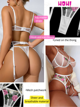 Load image into Gallery viewer, Kaei&amp;Shi Embroidered Lingerie for Women,3 Piece Sexy Lingerie Garter Set
