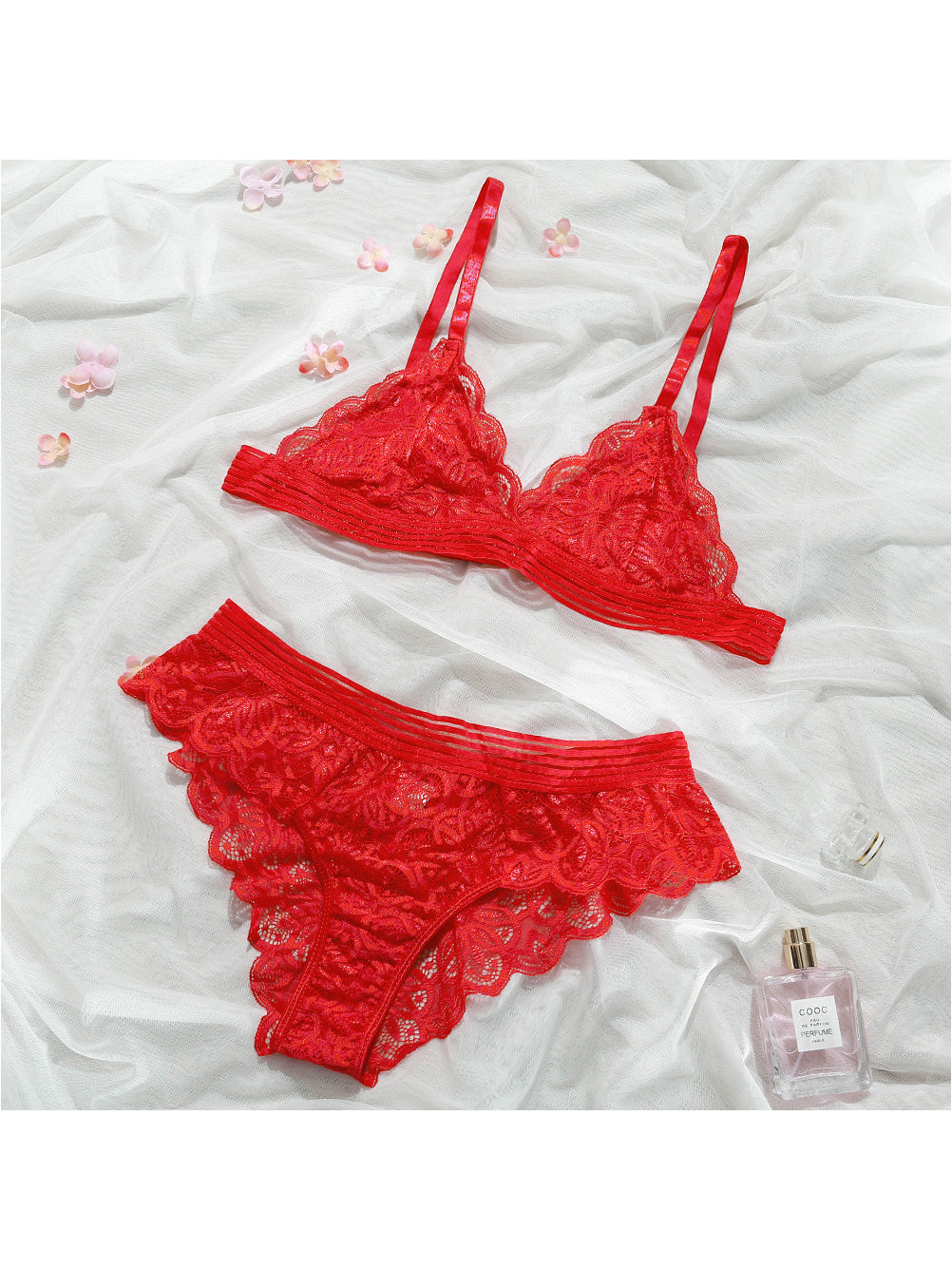  Kaei&Shi Sexy Bra And Panty Sets,Heart Embroidered Mesh Lace  Lingerie For Women,Underwire Sheer Lingerie Set Two Piece Valentines Day  Red Small: Clothing, Shoes & Jewelry