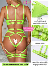 Load image into Gallery viewer, Kaei&amp;Shi Strappy Harness, All Adjustable, Underwire Racerback, 4pc Garter Set
