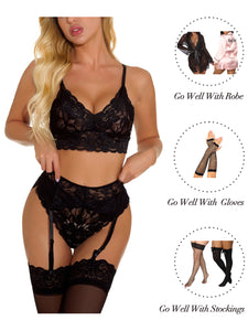 Kaei&Shi Sexy Lingerie for Women,High Waisted Lace Bra and Panty Sets