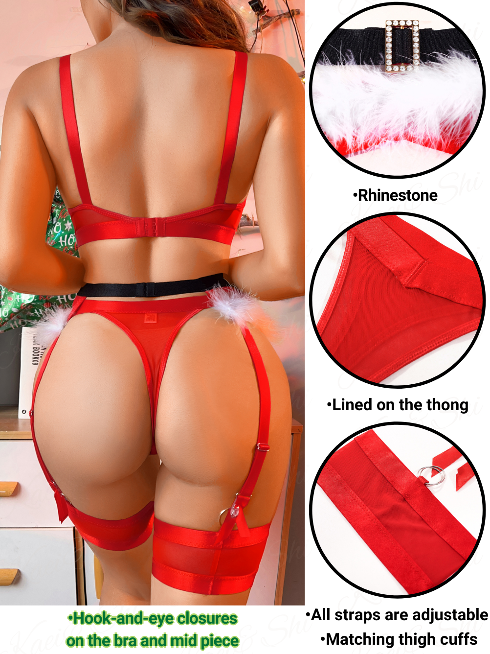 Kaei&Shi Garter Lingerie for Women, Sexy Christmas Outfits, Matching 4