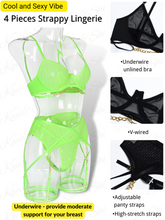 Load image into Gallery viewer, Kaei&amp;Shi Goth Sheer Mesh, Strappy Chains, Thigh Straps, 4 Piece Garter Lingerie
