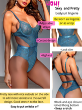 Load image into Gallery viewer, Kaei&amp;Shi Floral Lace Bodysuit,Underwire,Cutout Waist,Snap Crotch,Teddy Lingerie for Women
