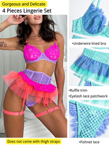 Kaei&Shi Tutu Skirt Garter Belt, Fishnet Lace, High Leg Thong (Without Stockings/Thigh Straps)