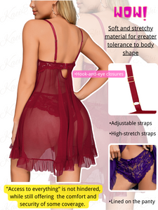 Kaei&Shi Maternity Long Dress, Wireless Lace Bra, Mid-Rise Panty, 2Pc Babydoll