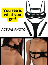 Load image into Gallery viewer, Kaei&amp;Shi Glow In The Dark, Black Light, Neon Leg Straps, 4PC Peekaboo Lingerie
