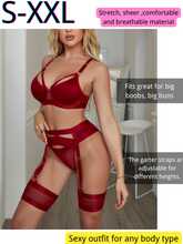 Load image into Gallery viewer, Kaei&amp;Shi Garter Lingerie For Women,Sexy Lace Lingerie,Sheer Matching 4 Piece Lingerie Set
