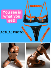 Load image into Gallery viewer, Kaei&amp;Shi Glow In The Dark, Black Light, Neon Leg Straps, 4PC Peekaboo Lingerie
